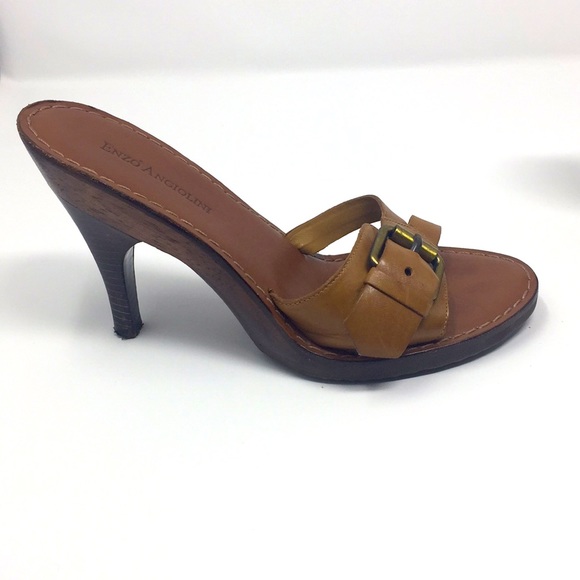 Leather and wood Enzo Angiolini heels - Picture 6 of 9